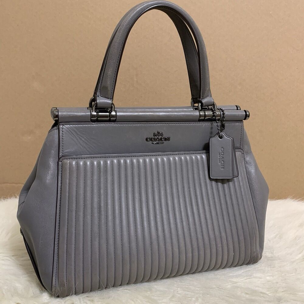 COACH Gray Linear Quilted Leather GRACE Structured Dowel Top Satchel #22728 - Picture 2 of 16